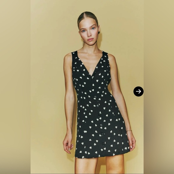 Reformation Rilynn Button Up Mini Dress‎ Luv It Black Hearts - Picture 1 of 7